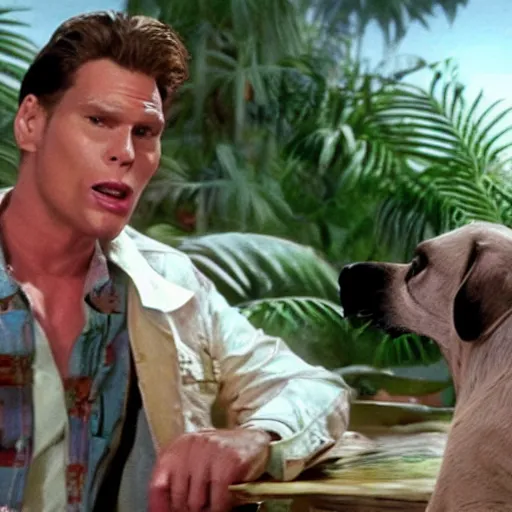 Image similar to Live Action Still of Jerma985 in Ace Ventura: Pet Detective, real life, hyperrealistic, ultra realistic, realistic, highly detailed, epic, HD quality, 8k resolution, body and headshot, film still