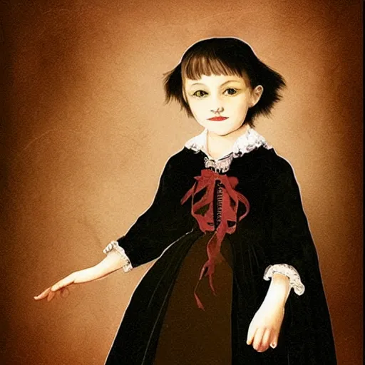 Image similar to “a vampire child girl in 1800”