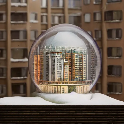 Image similar to a snow globe with a soviet apartment building in it, a computer rendering by leandro erlich, diorama, trending on cgsociety, retrofuturism, tesseract, isometric, physically based rendering