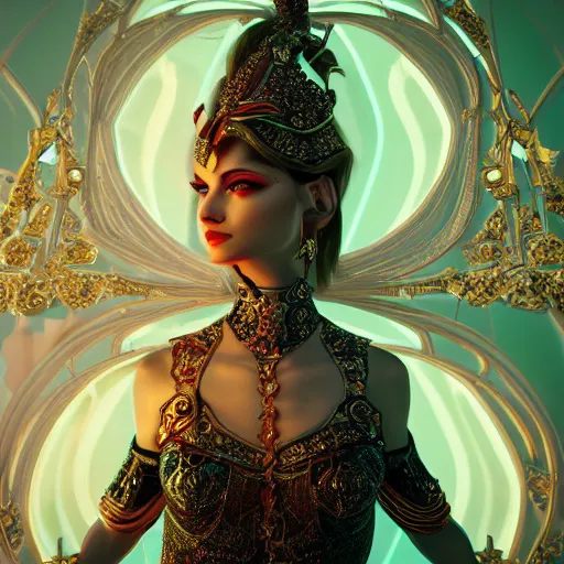 Image similar to portrait of evil princess, glowing, ornate and intricate, jaw dropping, dynamic lighting, intricate and detailed, 4 k octane render