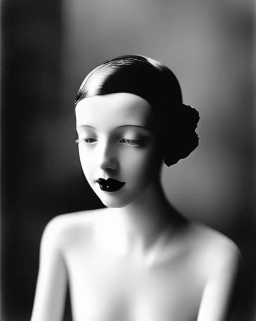 Prompt: black and white dreamy young beautiful female artificial intelligence, cinematic, rim light, bokeh, photo - realistic, elegant, high detail, 8 k, masterpiece, photo taken in 1 9 3 0 by cecil beaton