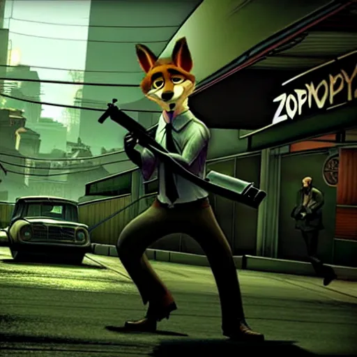 Image similar to max payne 4 set in zootopia