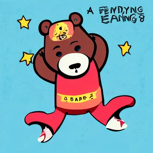 Image similar to a cartoon bear flying through the air, an album cover by Xi Gang, cg society, futuristic, groovy, masterpiece, wavy