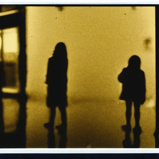 Prompt: polaroid of a night, silhouettes, threes, rain, reflection, double exposure, high contrast