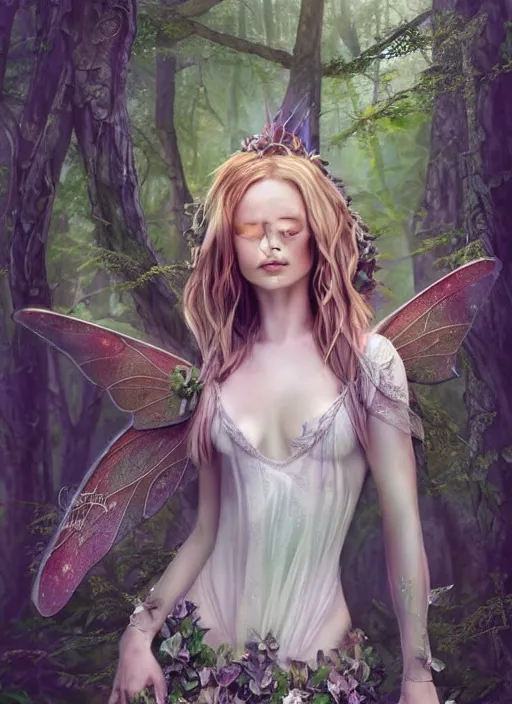 Image similar to beautiful beautiful full body portrait fairy faerie fey fae queen standing in forest highly detailed subtle enchanting alluring magic CGsociety