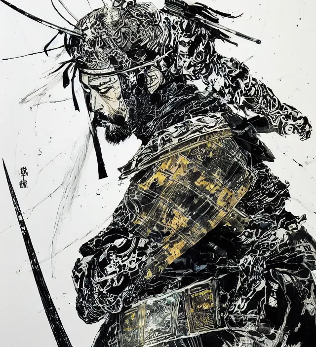 Image similar to heavenly lone samurai, painting, by greg ruthowski, yoshikata amano, yoji shinkawa, alphonse murac, collaborative artwork, beautifully drawn, heavily detailed