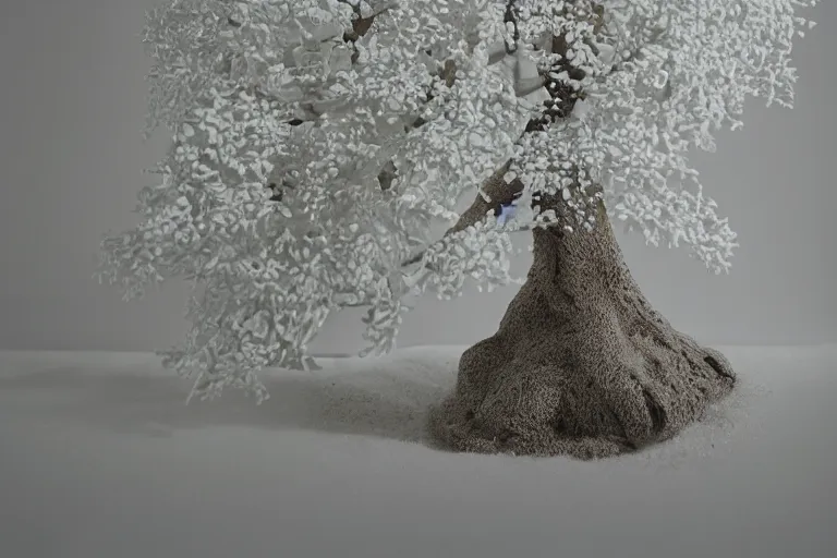 Image similar to studio photo of marshmallow tree, photorealistic, 50mm