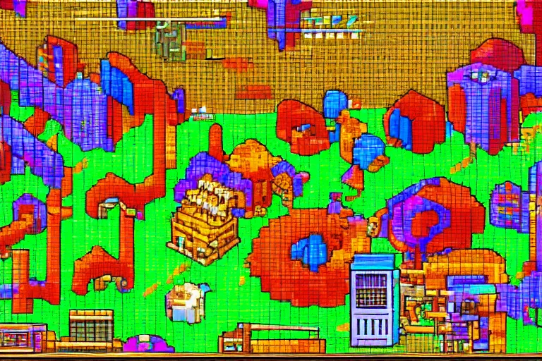 Image similar to pixel art of a game, colorful