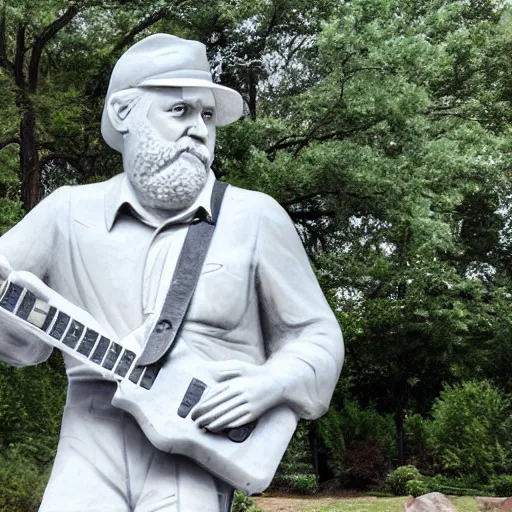 Prompt: a gigantic marble statue of roy buchanan holding his telecaster, little rock, arkansas