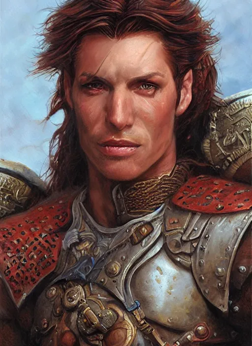 Image similar to a realistic fantasy portrait painting of a male warrior, ultra detailed, art by ralph horsley, swanland, sabbas