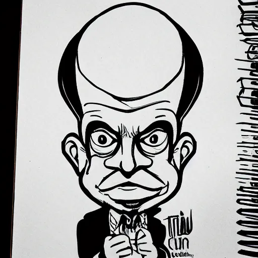 Prompt: grumpy editor caricature style ink drawing