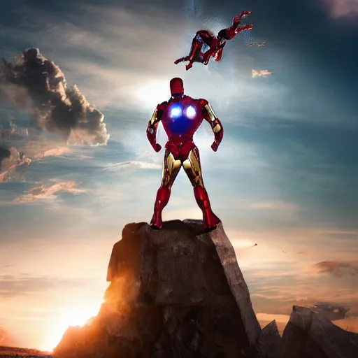 Prompt: Iron Man Superman spliced together, flying, stunning photography, detailed, 8k,