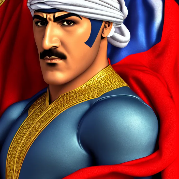 Image similar to portrait, captain falcon as sheik mohammad ruler of dubai, head and torso only, masterpiece, medieval arabia, sharp details,, hd, 4 k