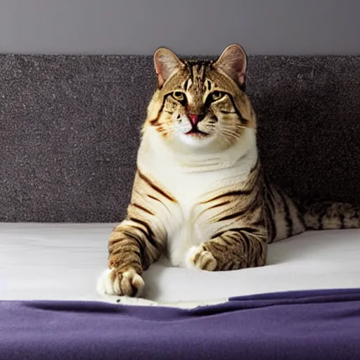 Image similar to a big house cat on a bed, ultra - realistic