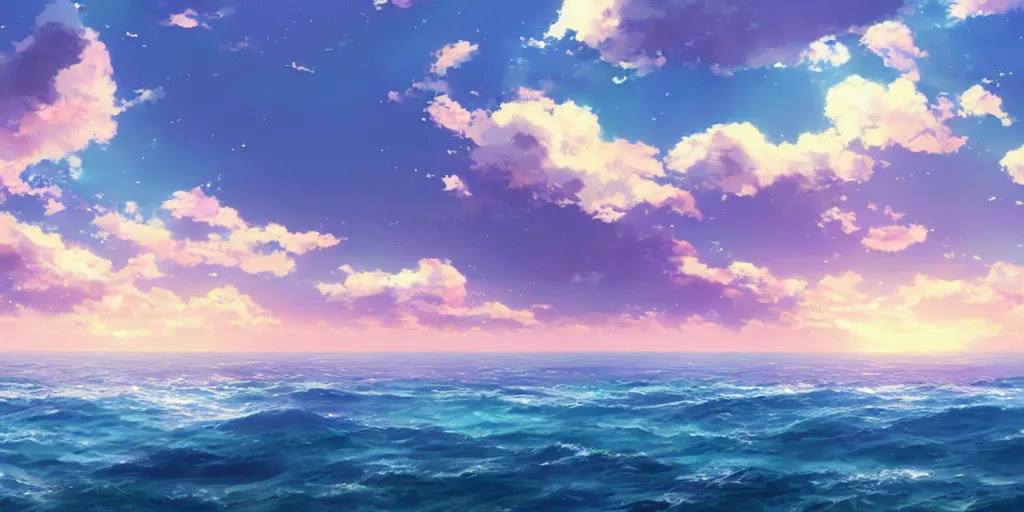 Image similar to a stunning ocean horizon by makoto shinkai