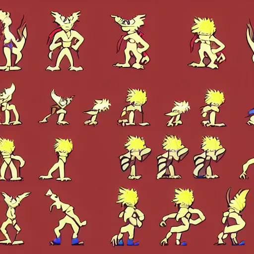 Walking animation sprite sheet of dragon by Don Bluth, Stable Diffusion