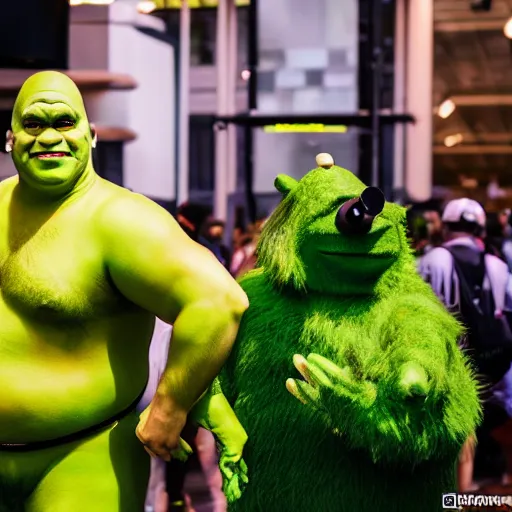 Prompt: Sexy Shrek Cosplay, Comic Con, XF IQ4, 150MP, 50mm, F1.4, ISO 200, 1/160s, natural light