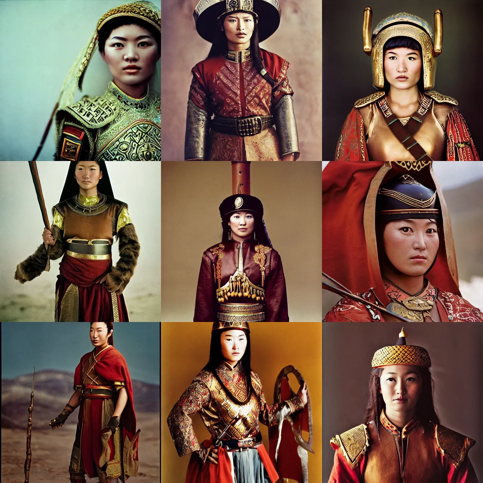 Prompt: A young woman as Genghis Khan, photography by Annie Leibovitz