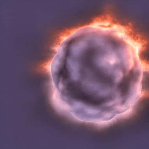 Image similar to atomic nucleus surrounded by clouds, dramatic lighting