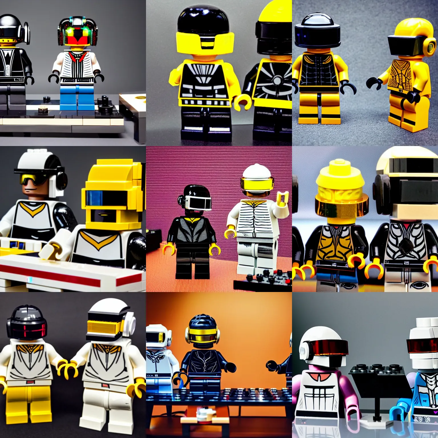 Image similar to Lego Daft Punk DJing with DJ turntables