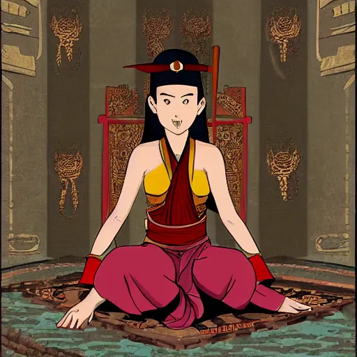 Image similar to ! dream a warrior princess sitting in her court, in the style of the last airbender