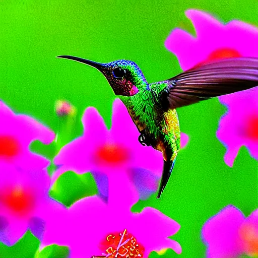 Image similar to “ hummingbirds drinking nectar from flowers, digital art, sigma 2 4 mm f / 8 ”