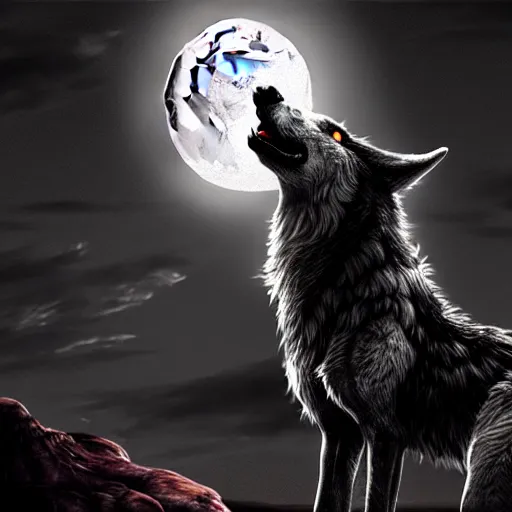 Image similar to werewolf howling at the full moon, photorealistic, artstation