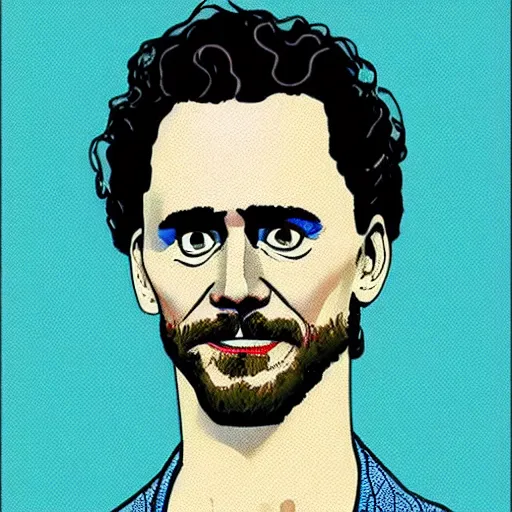 Image similar to “ tom hiddleston retro minimalist portrait by jean giraud, moebius, comic, 8 k ”