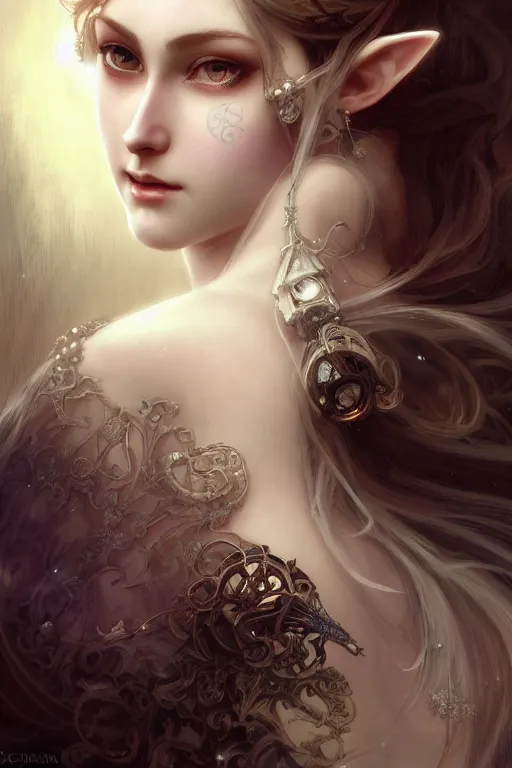 Image similar to beautiful and victorian and luxury and gothic princess Zelda portrait like smoky eyes+front face with light flowing hair, ultradetail face, art and illustration by tian zi and craig mullins and WLOP and alphonse mucha, fantasy, intricate complexity, human structure, human anatomy, fantasy character concept, watermark, blurry, hyperrealism 8k