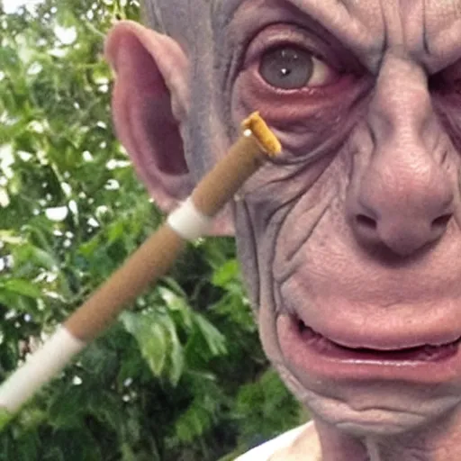 Image similar to gollum with cigarette selfie