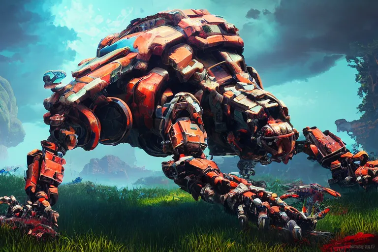 Image similar to shellsnapper machine mecanical creature robot of horizon forbidden west horizon zero dawn bioluminiscence global illumination ray tracing hdr fanart arstation by ian pesty and alena aenami artworks in 4 k