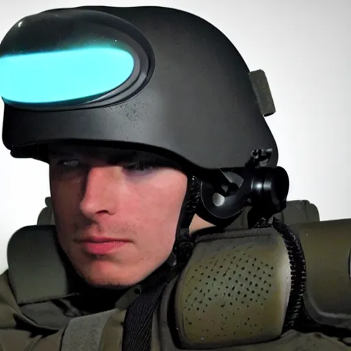 Image similar to display for a futuristic soldier helmet!!, pov, thermal vision detecting enemies