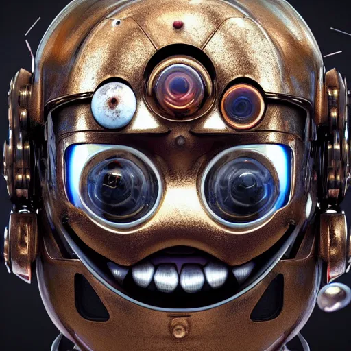 Image similar to a robot face with eyes made out of planets, shiny metal and rusty metal, mech, cyberpunk, artstation, hyperrealism, award winning digital art, photoshop contest winner, futuristic