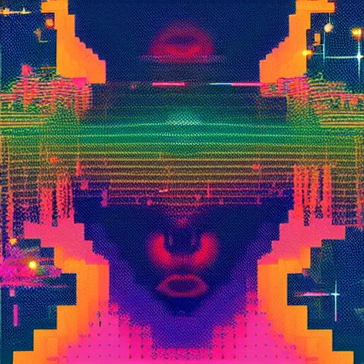 Prompt: a glitch in a cosmic metaverse, consciousness rising, glitch art, pixelart, poster art