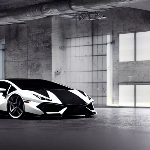 Image similar to Lamborghini with fluffy cat ears concept 3D, octane, reflective floor, dramatic lighting, magazine cover