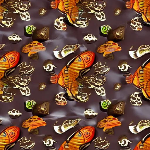 Prompt: a koi fish styled wallpaper texture with chocolates, hyperdetailed, ultrarealistic