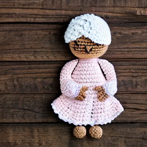 Image similar to product image of a cute crochet grandma made of crochet who's making a crochet. high resolution