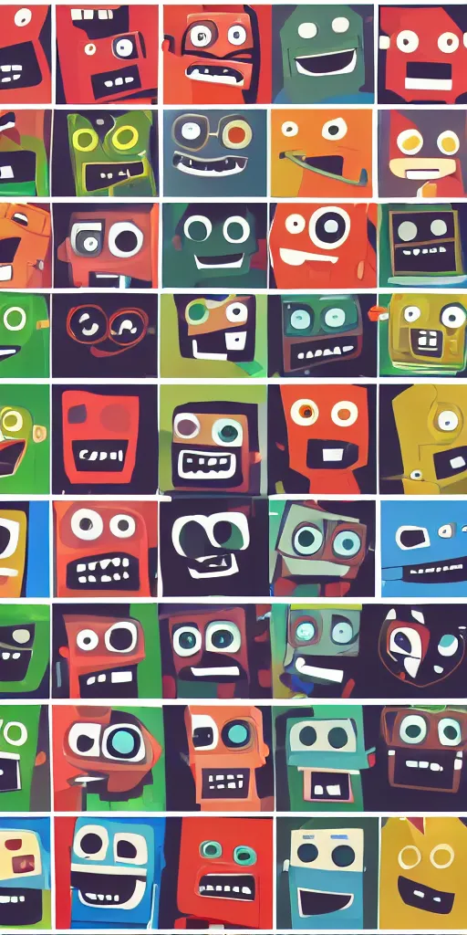 Image similar to extremely happy robot faces, expressive