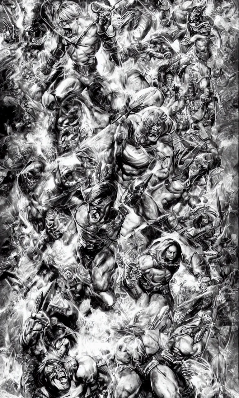 Image similar to he - man full body character design by lee bermejo