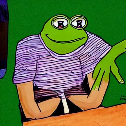 Image similar to pepe the frog finding hapiness