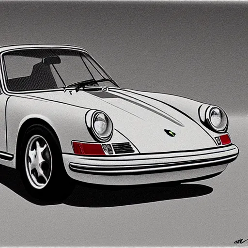 Image similar to black and white pencil sketch of a porsche 9 1 1 9 6 4 carrera 2