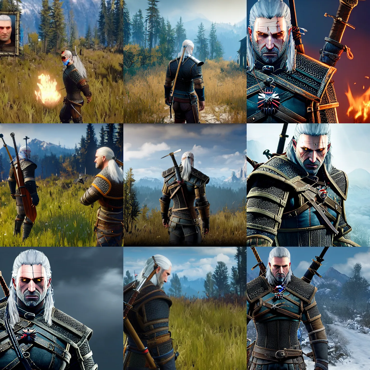 Prompt: screenshot of witcher 3 depicting adam sandler as the witcher