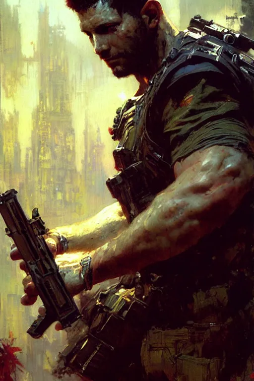 Image similar to chris redfield, painting by gaston bussiere, craig mullins, greg rutkowski, yoji shinkawa