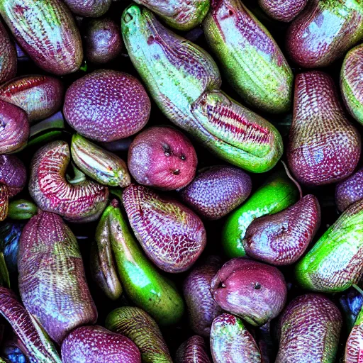 Prompt: 8k photos of alien fruits. Extremely detailed, sharp, nikon