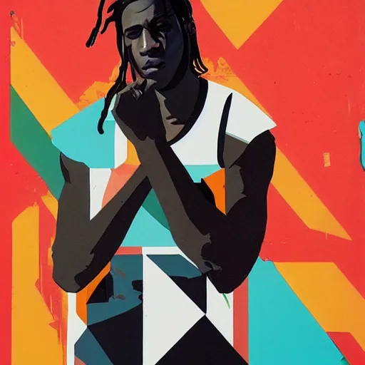 Prompt: Asap Rocky Painting by Sachin Teng, asymmetrical, Organic Painting , Matte Painting, geometric shapes, hard edges, graffiti, street art,:2 by Sachin Teng:4