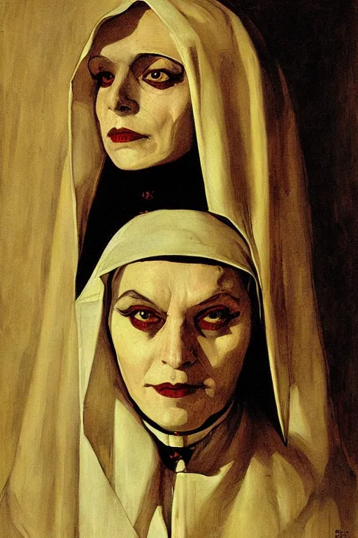 Image similar to portrait, vampire nun, art by jacek malczewski