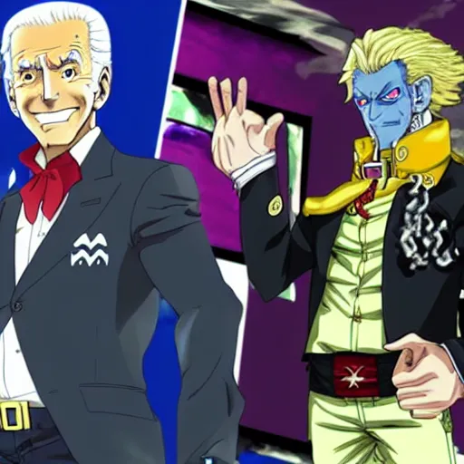 Image similar to Biden in JoJo's bizarre adventure anime style