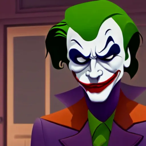 Image similar to The joker in a Pixar animated movie 4K quality