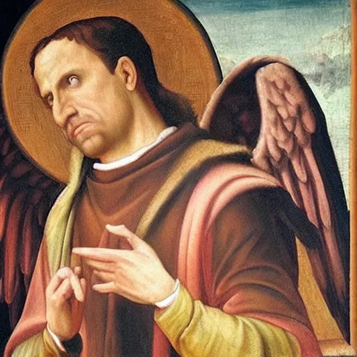 Image similar to A renaissance painting of holy Michael Scott as angel