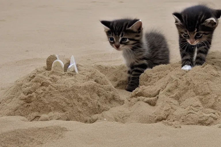 Image similar to kittens building a sand castle